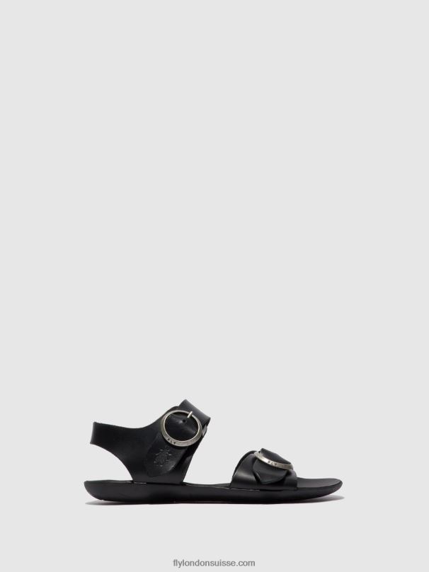 860NR608 sandales à boucle masa757 Fly London bride noire femmes