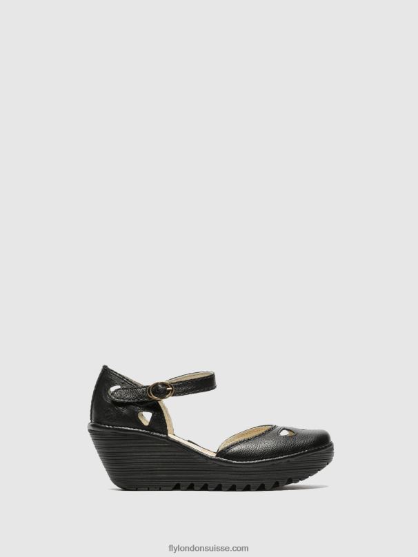 860NR616 sandales compensées yuna Fly London noir femmes