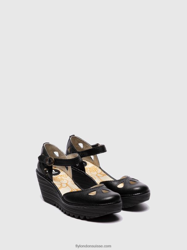 860NR616 sandales compensées yuna Fly London noir femmes