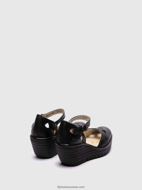 860NR616 sandales compensées yuna Fly London noir femmes