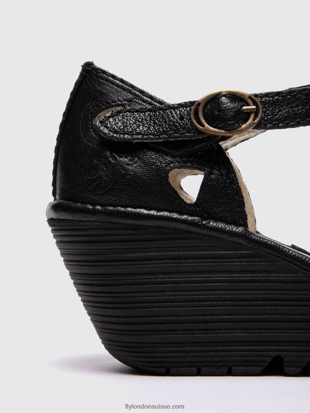 860NR616 sandales compensées yuna Fly London noir femmes
