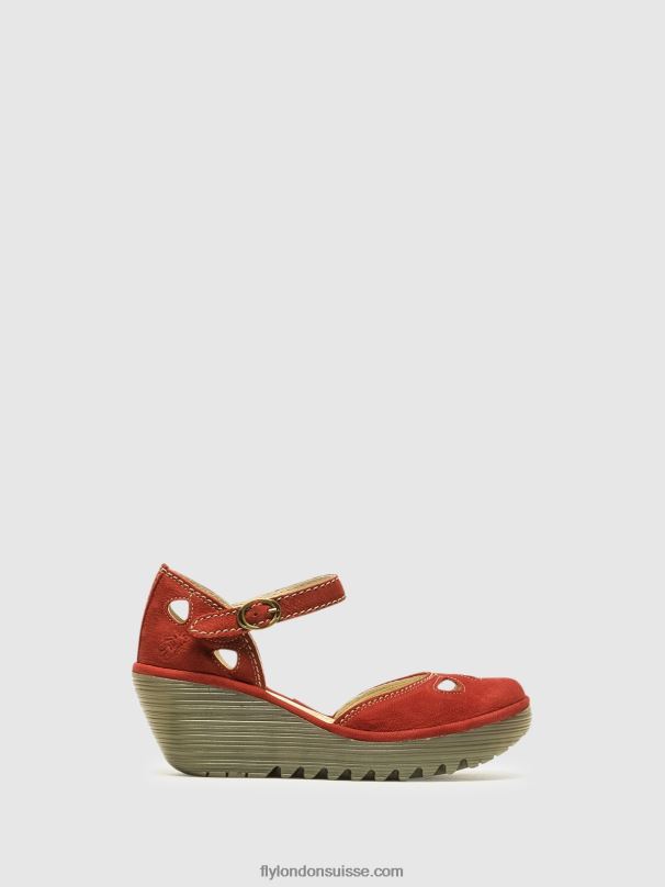 860NR617 sandales compensées yuna Fly London rouge à lèvres rouge femmes