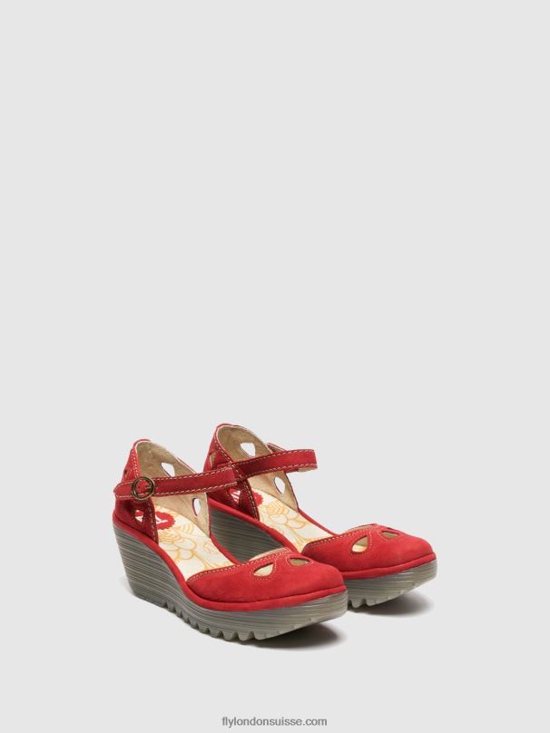 860NR617 sandales compensées yuna Fly London rouge à lèvres rouge femmes