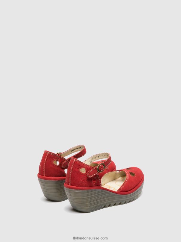860NR617 sandales compensées yuna Fly London rouge à lèvres rouge femmes