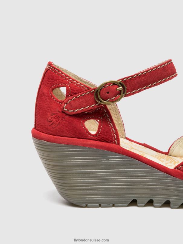 860NR617 sandales compensées yuna Fly London rouge à lèvres rouge femmes