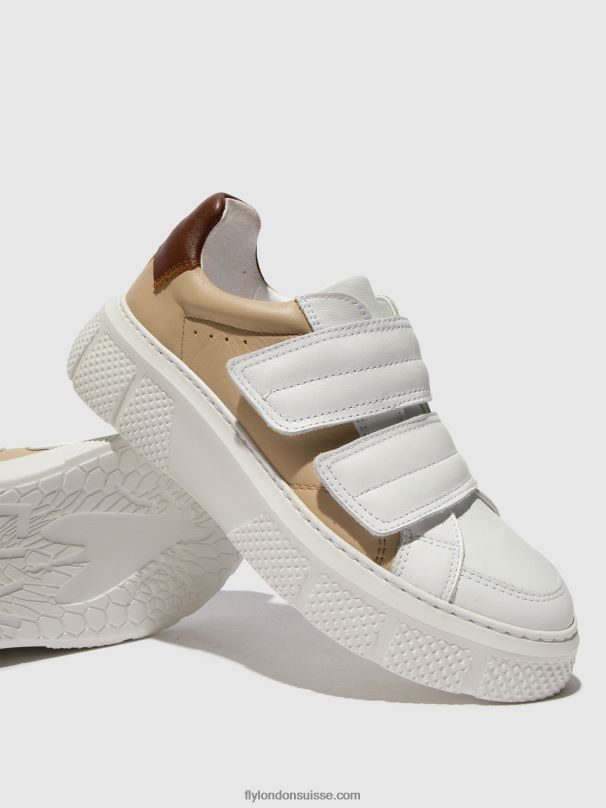 860NR751 baskets velcro edda513 Fly London blanc/beige/cognac femmes