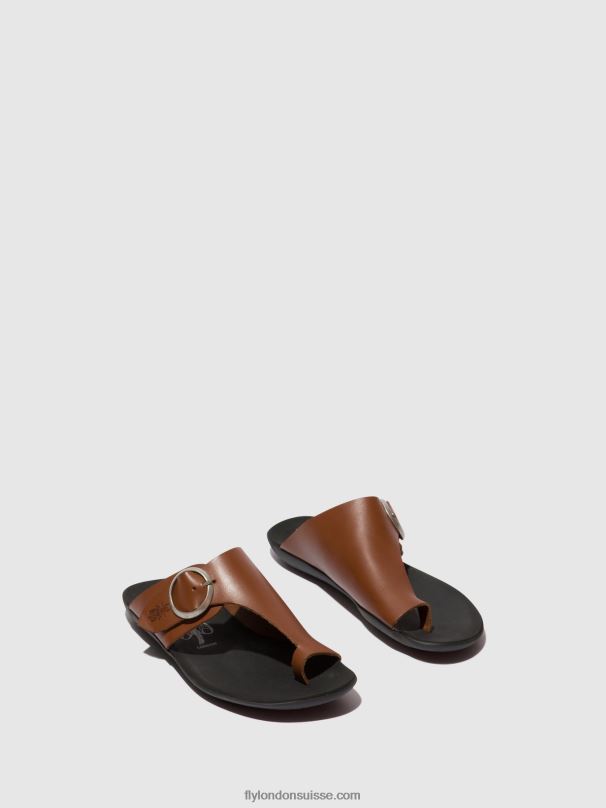 860NR382 mules à bout ouvert mica758 Fly London Cognac femmes