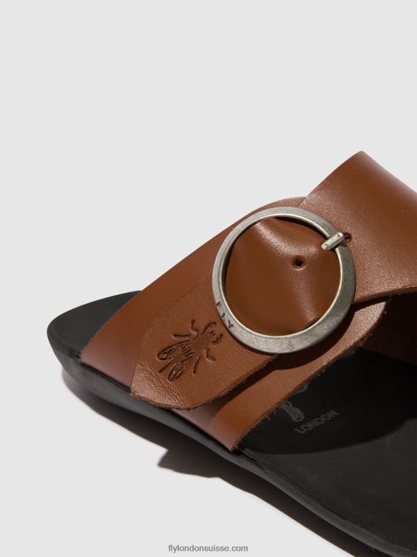 860NR382 mules à bout ouvert mica758 Fly London Cognac femmes