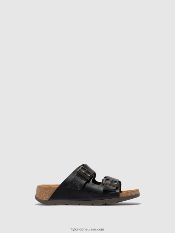 860NR387 mules à bout ouvert caja721 Fly London bride noire femmes