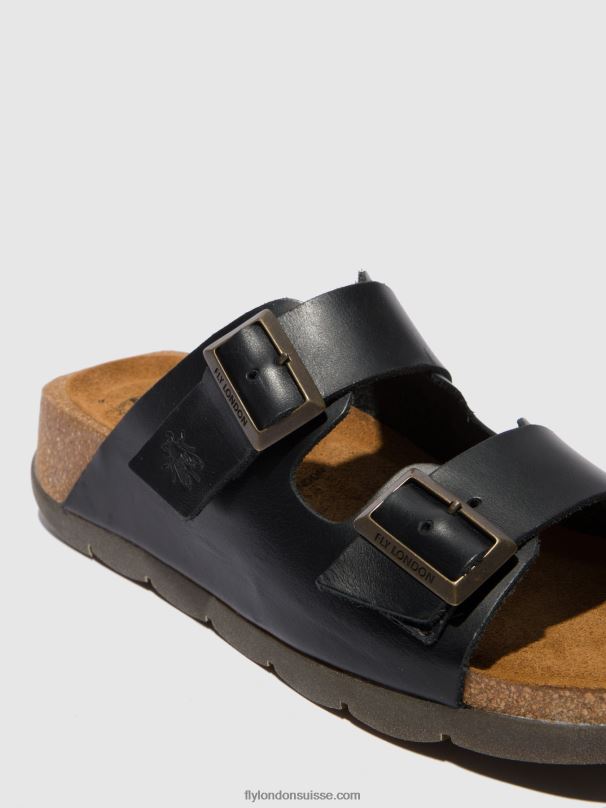 860NR387 mules à bout ouvert caja721 Fly London bride noire femmes